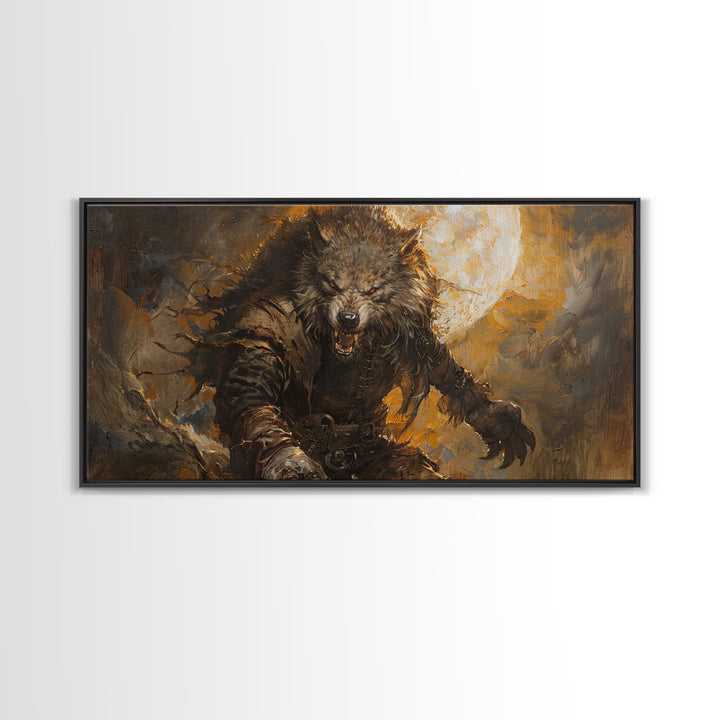 There Werewolf, Dark Academia Portrait, Framed Canvas Print, Victorian Werewolf Oil Painting, Spooky Decor