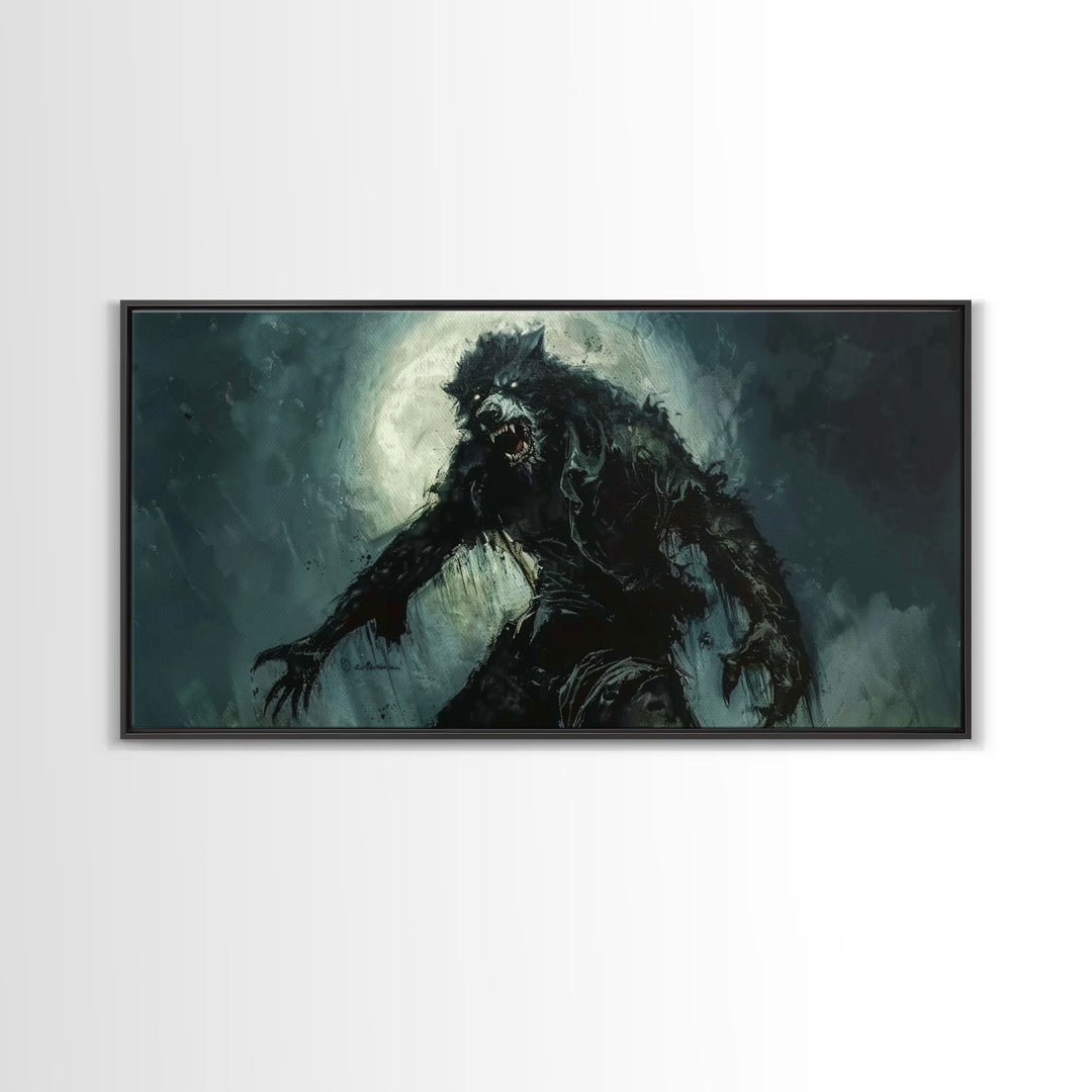 There Werewolf, Dark Academia Portrait, Framed Canvas Print, Victorian Werewolf Oil Painting, Spooky Decor