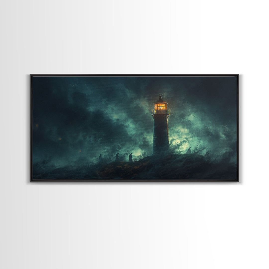 Spooky Haunted Light House Framed Canvas Print - Halloween Decor - Spooky Season Wall Art - Halloween Unique Wall Decor