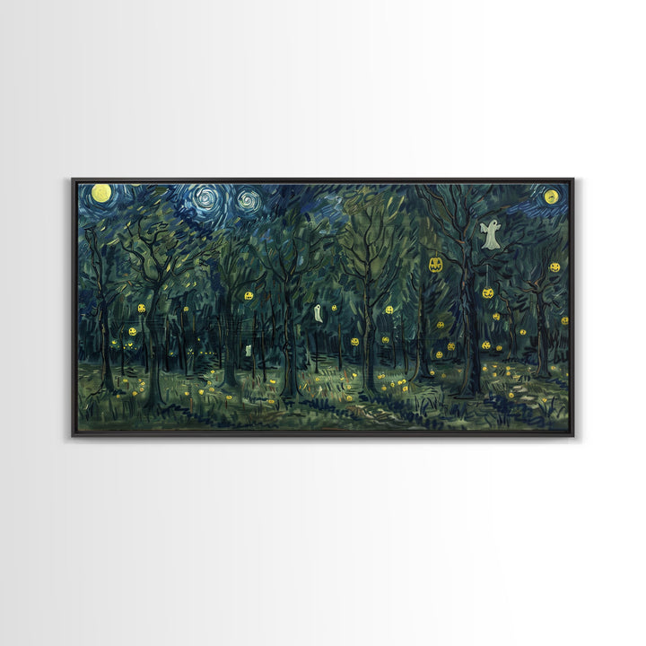 Spooky Haunted Forest, Framed Canvas Print, Halloween Decor, Halloween Wall Art