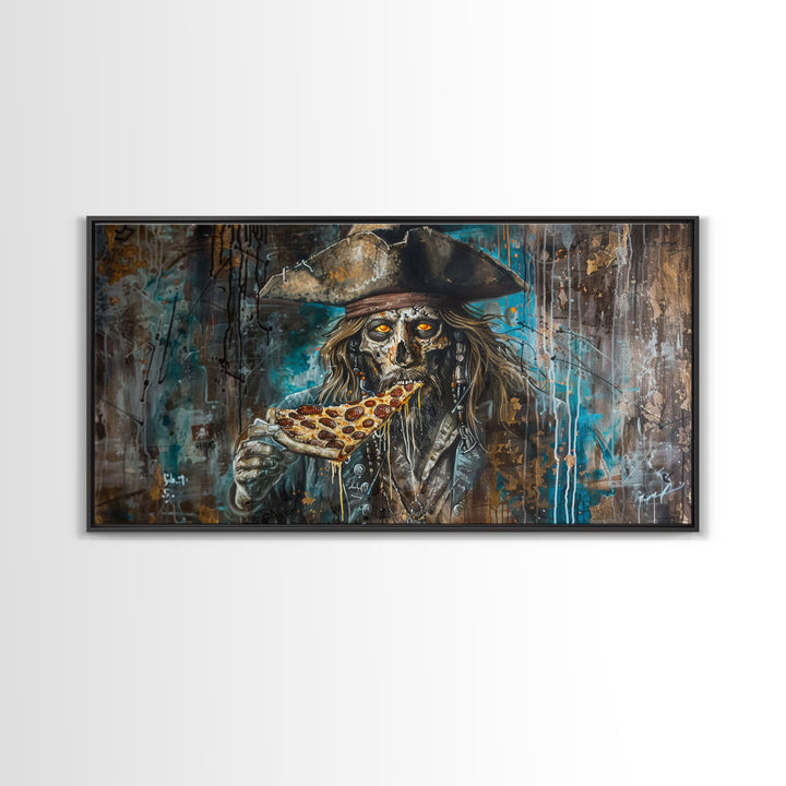 The Pizza Pirate, Framed Canvas Print, Funny Halloween Decor, Halloween Gift Idea