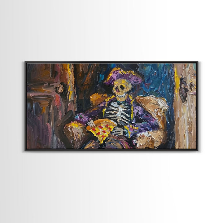 The Pizza Pirate Funny Halloween Decor, Framed Canvas Print, Halloween Wall Art