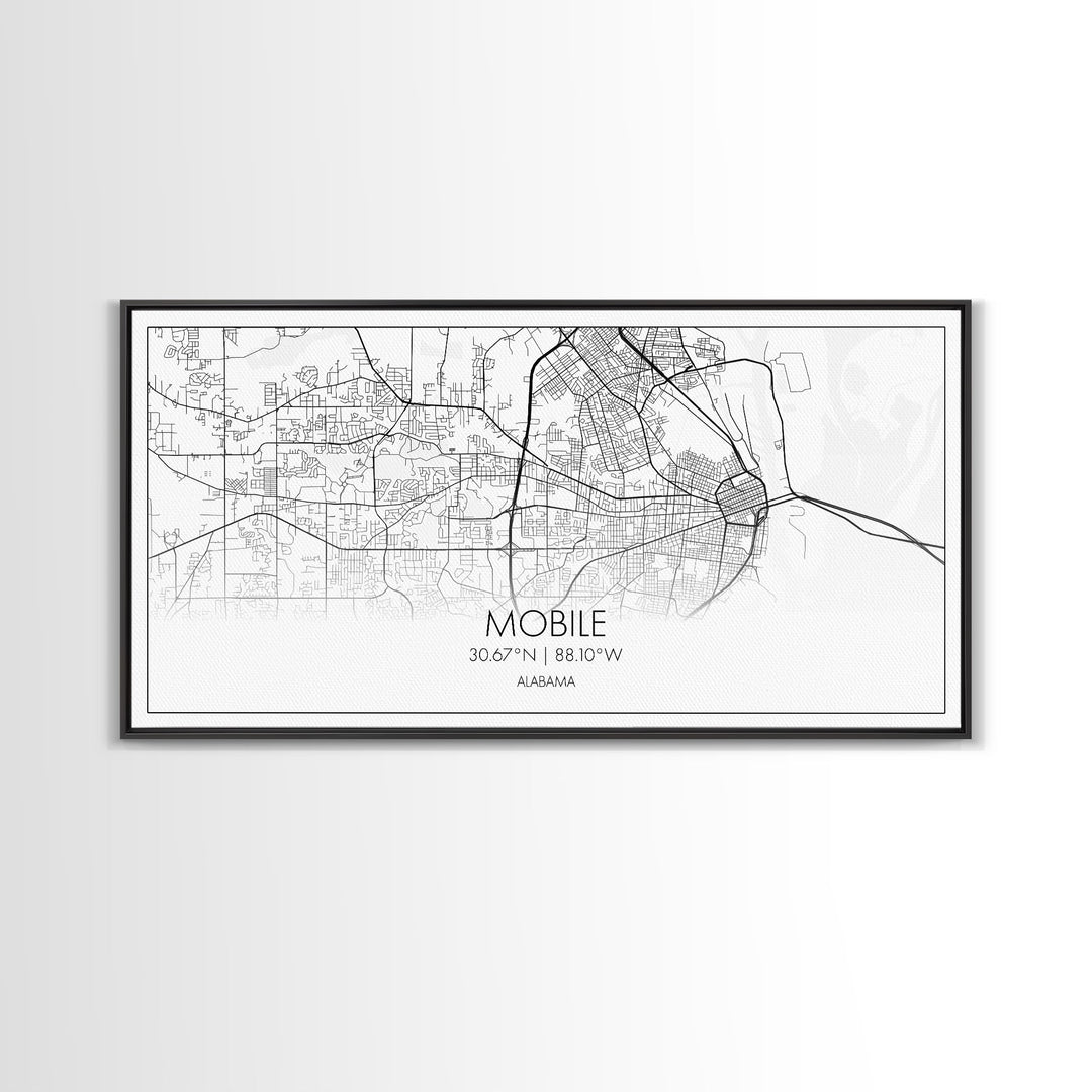 Mobile City Map, Alabama Map, Map Art, Minimalist Wall Art, Wall Art, Canvas Art, Southern Home Wall Art, Anniversary Gift, Ranch Décor