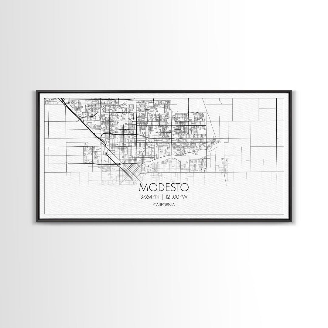 Modesto City Map, California Map, Map Art, Minimalist Wall Art, Wall Art, Canvas Art, Gift For Wife, Dorm Room Prints, Horizontal Wall Art