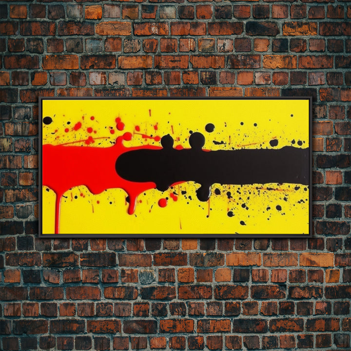 Splatter Graffiti Art - Black, Red & Yellow Painting / Canvas Print - Retro / Midcentury Style Abstract / Impressionist Art - Splatter Art