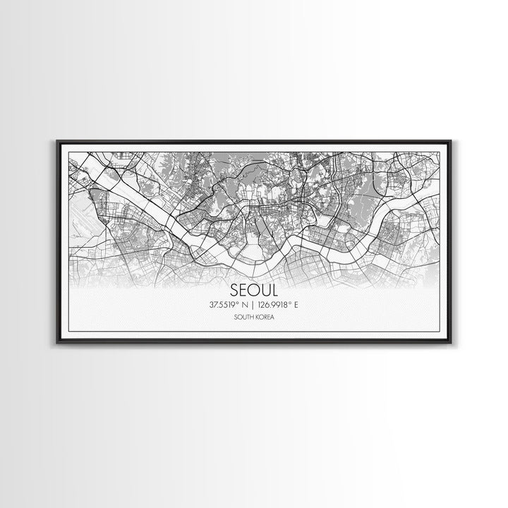 Seoul City Map, South Korea Art, Map Print, Modern Wall Art, Wall Art, Canvas Art, Thank You Gift, College Dorm Décor, Panoramic Art