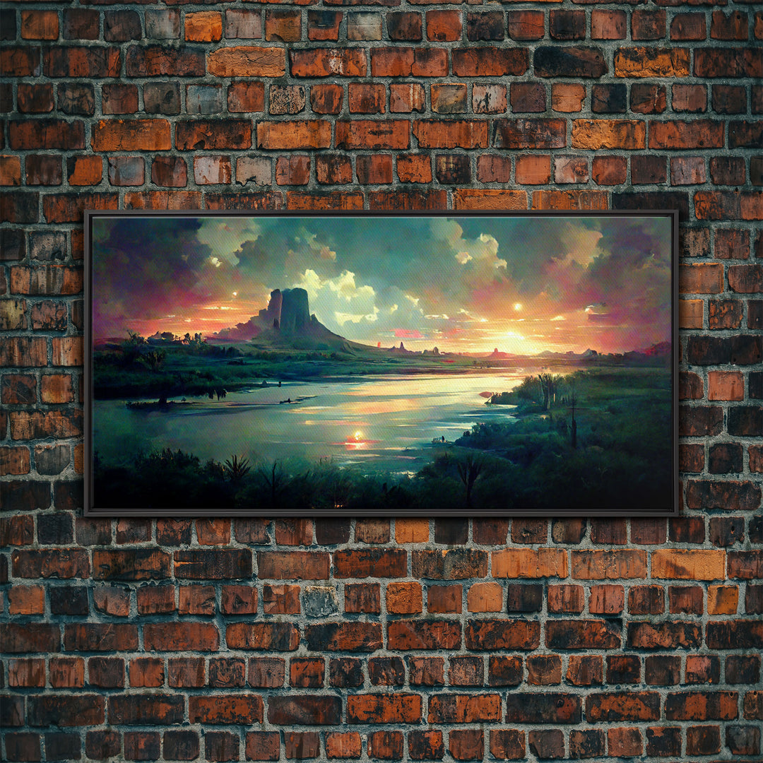 Vaporwave Sunset Canvas Print, beautiful landscape art, living room wall art