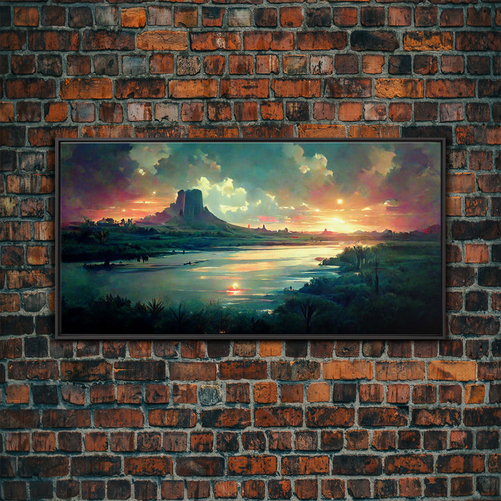 Vaporwave Sunset Canvas Print, beautiful landscape art, living room wall art