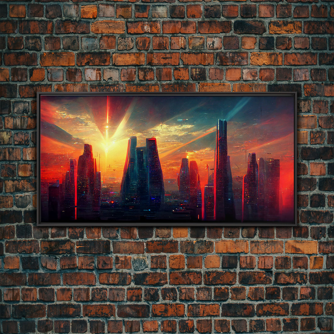 Cyberpunk canvas print, cyber punk city at sunset, Bladerunner vibes art, synthwave style art, cool wall art, night city