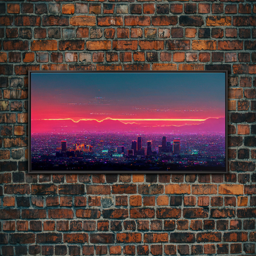 Los Angeles Wall Art, California at sunset canvas print, outrun style, vapor wave, synth wave sunset, ready to hang wall art