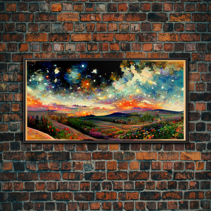 Night Starry Sky Landscape On Canvas Print Colorful Night Sky Painting Nature Painting Living Room Wall Art Spiritual Starry Painting