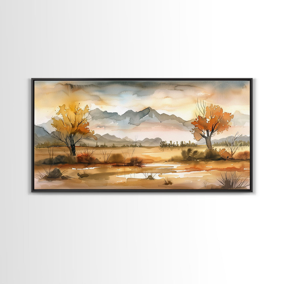 Sunset Over Desert Canyon and River, Stunning Framed Canvas Print for Home, Minimalist Wall Art, Nature Scenery Decor