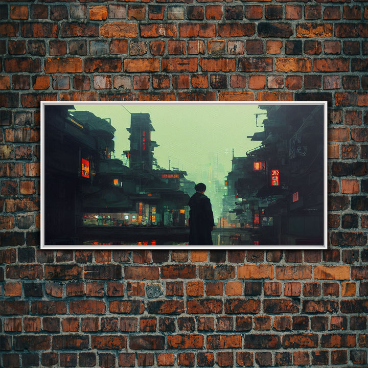 Japanese Style Cyberpunk City, Futuristic Cyberpunk Art, Framed Canvas Print, Ready To Hang Wall Art, Framed Wall Art, Hard Boiled