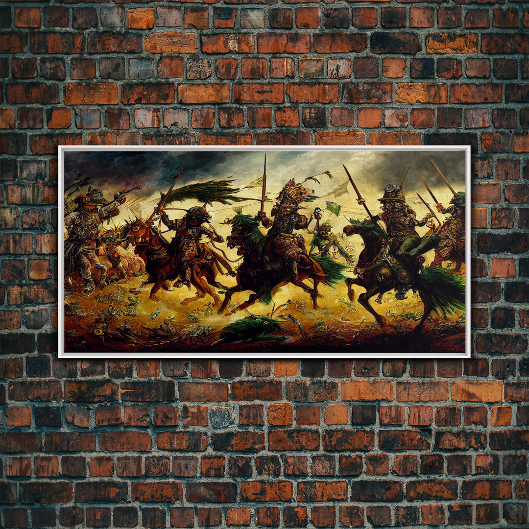 Depiction Of An Ancient Battle, Cool Office Mancave Decor, Wall Decor, Ready To Hang Framed Canvas Print, Oversize Wall Art