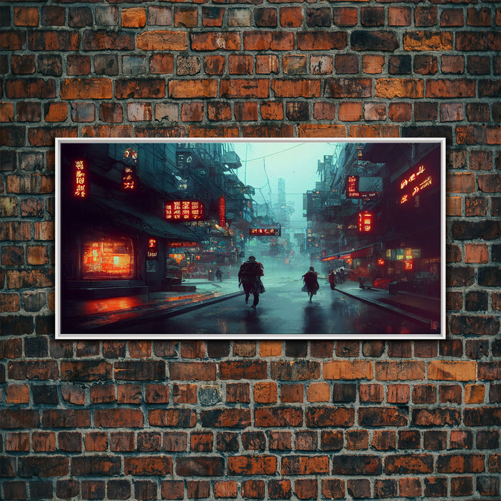 Cyberpunk City, Bladerunner Vibes Dystopian Cityscape, Wall Decor, Ready To Hang Framed Canvas Print, Oversize Wall Art