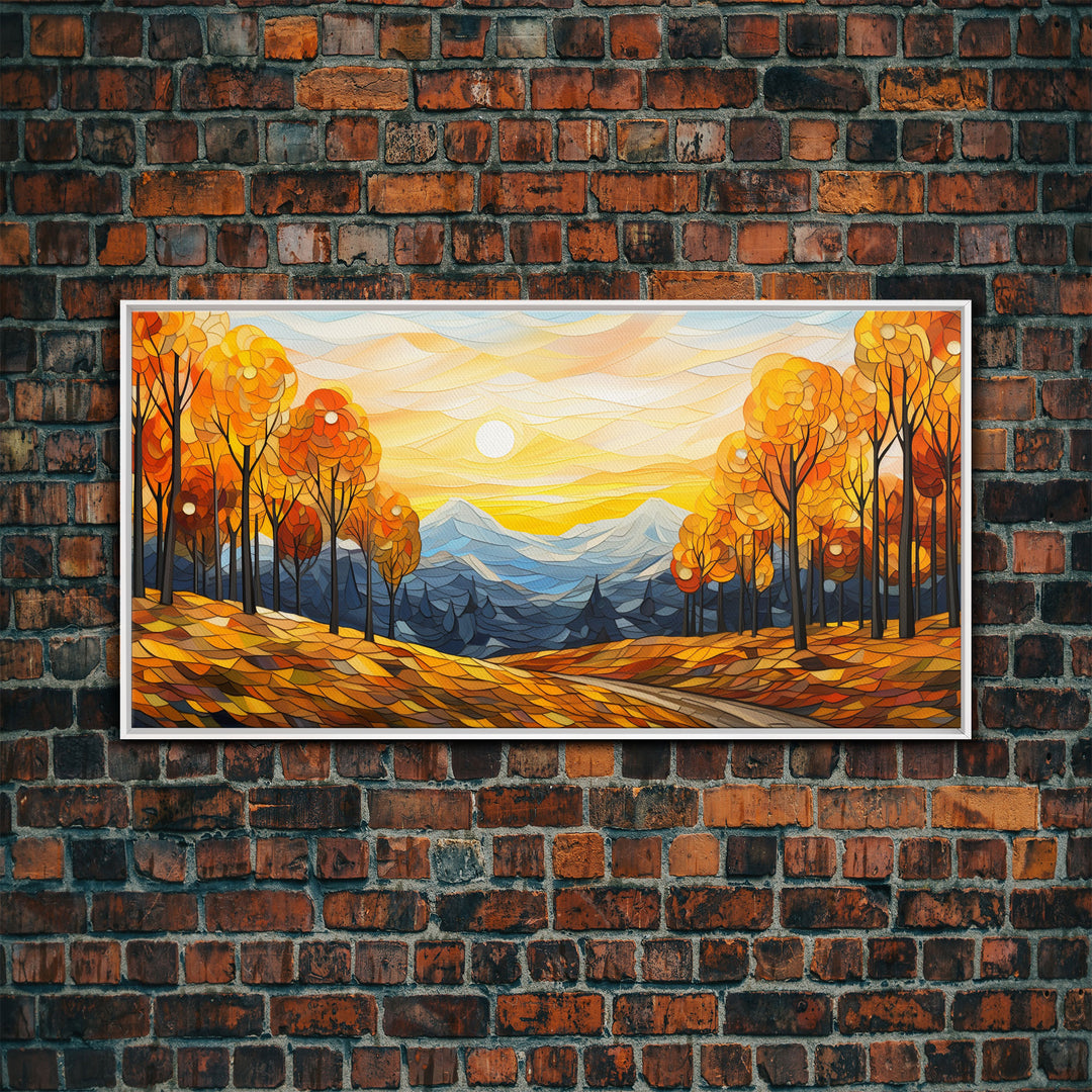 Fall Trees, Autumn Wall Art, Abstract Nature Painting, Sunset Art, College Dorm Decor, Camper Wall Decor, Canvas Wall Art, Panoramic Art