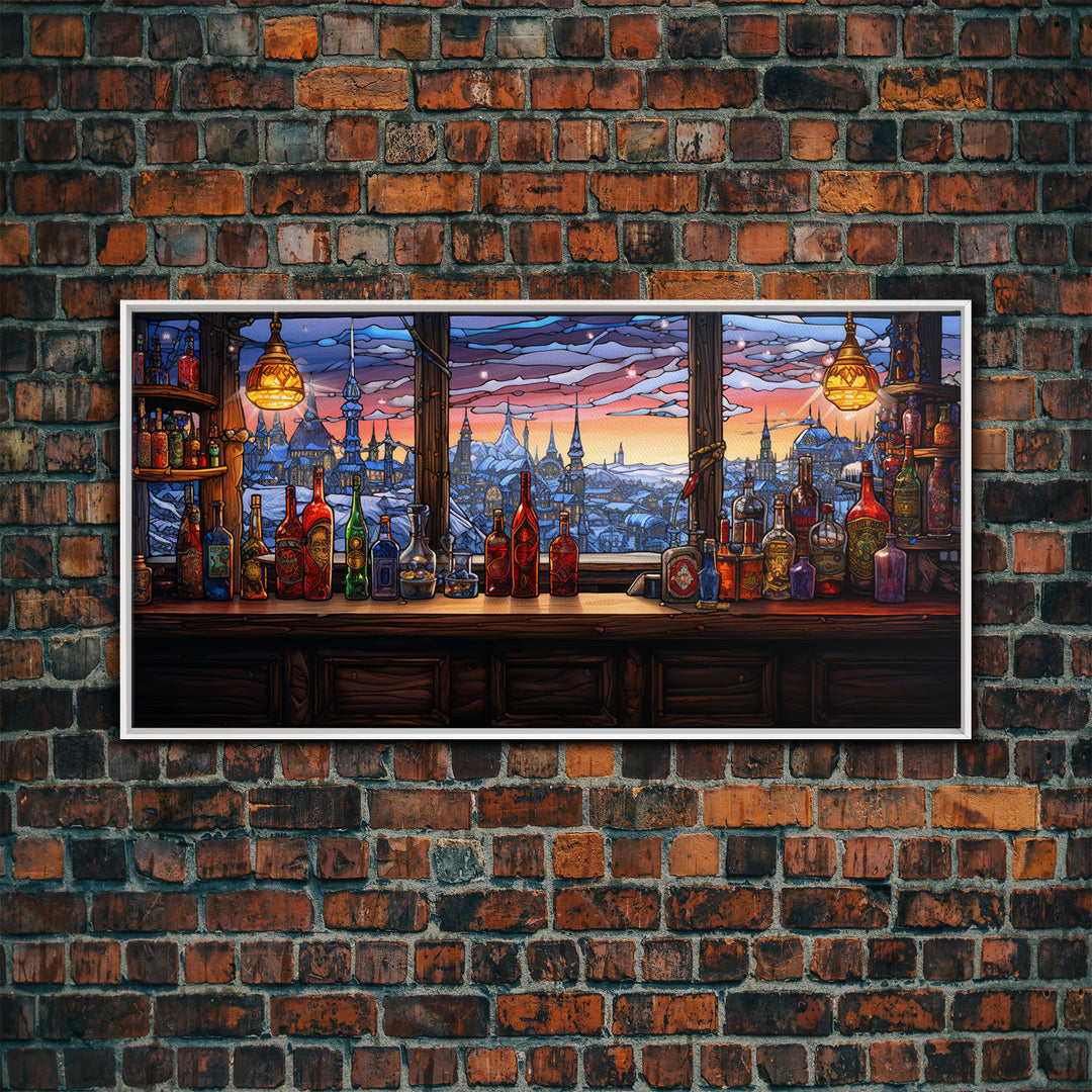 Tavern Art, Window, Winter Wall Art, Bottles Print, Canvas Print, Wall Hanging, Landscape Art, Family Room Art, Business Gift, Travel Print