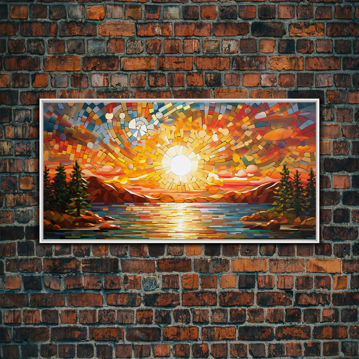 Reflection Wall Art, Mosaic Wall Art, Abstract Wall Art, Sunset Art, Canvas Print, Wall Hanging, Panoramic Art, Game Room Decor, Ranch Decor