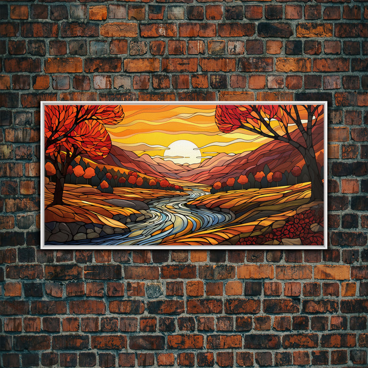 Fall Wall Art, Abstract Wall Print, Sunset Art, River Art, Canvas Print, Wall Hanging, Panoramic Art, Nature Lover Gift, Above Bed Decor