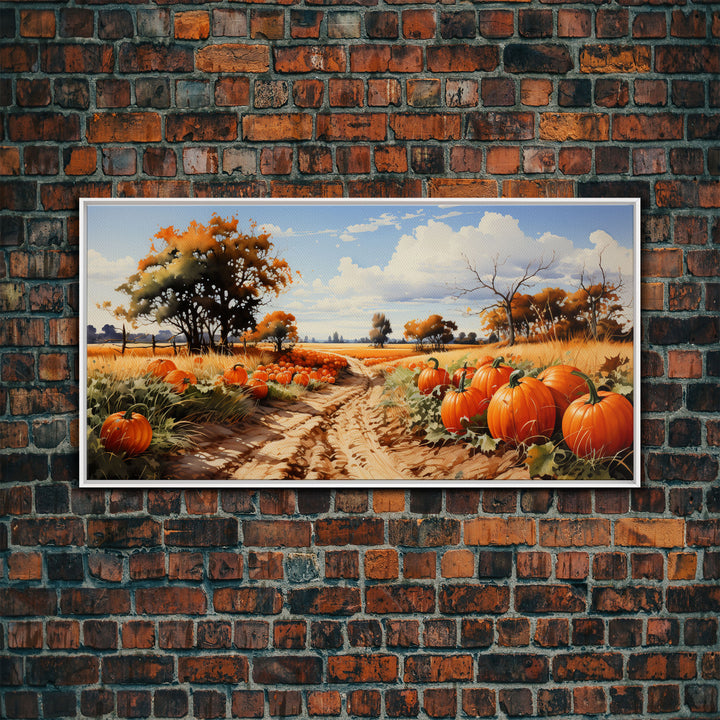 Fall Wall Art, Pumpkin Decor, Nature Wall Art, Canvas Print, Wall Hanging, Panoramic Art, Farmhouse Art, Country Home Decor, Kitchen Prints