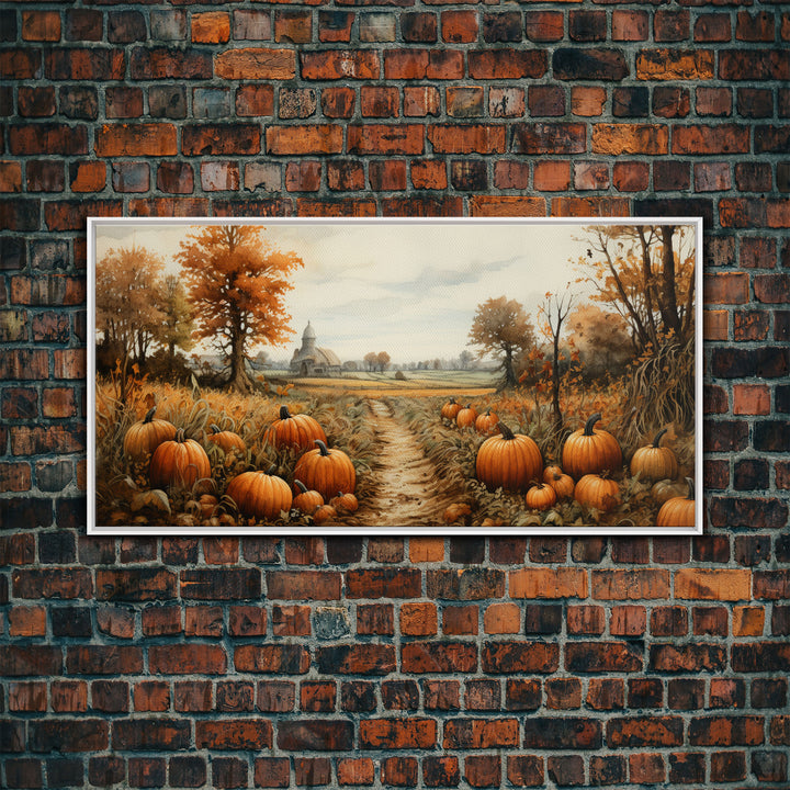 Pumpkin Decor, Nature Wall Art, Fall Wall Art, Canvas Print, Wall Hanging, Panoramic Art, Rustic Wall Art, Office Decor, Teacher Gift