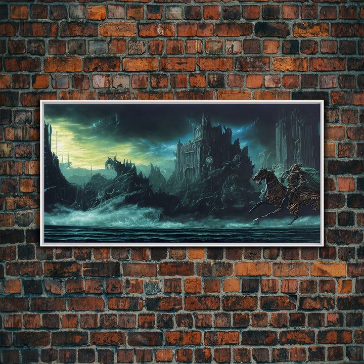 The black knight rides, Cosmic horror scifi art, framed canvas print, ready to hang framed wall art