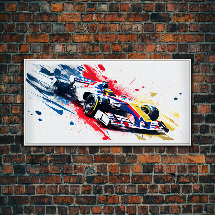 Formula 1 Race Car Graffiti Art, Framed Canvas Print, Wall Art, Mancave Art, F1 Splatter Art