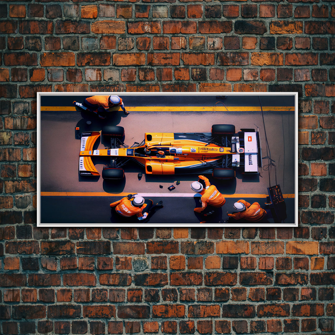 Formula 1 canvas wall art, Car racing art, F1 Pit Stop framed canvas print, Racing car gift Formula 1 wall decor poster