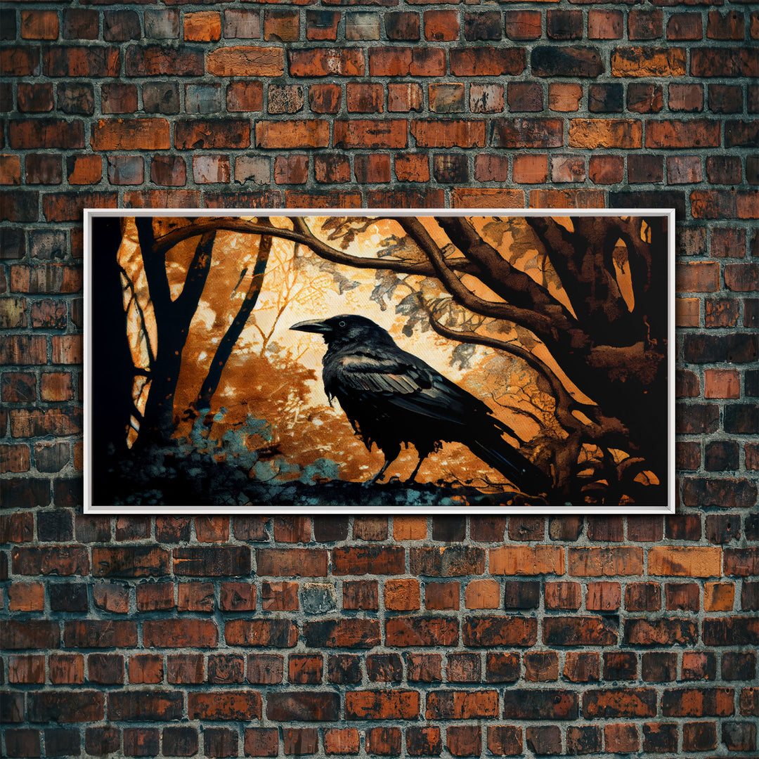 Raven Print, Antique Bird Painting, Framed Canvas Print,Black Crow Art, Wall Art Decor, Black Raven, bird nature print, bird lovers gift