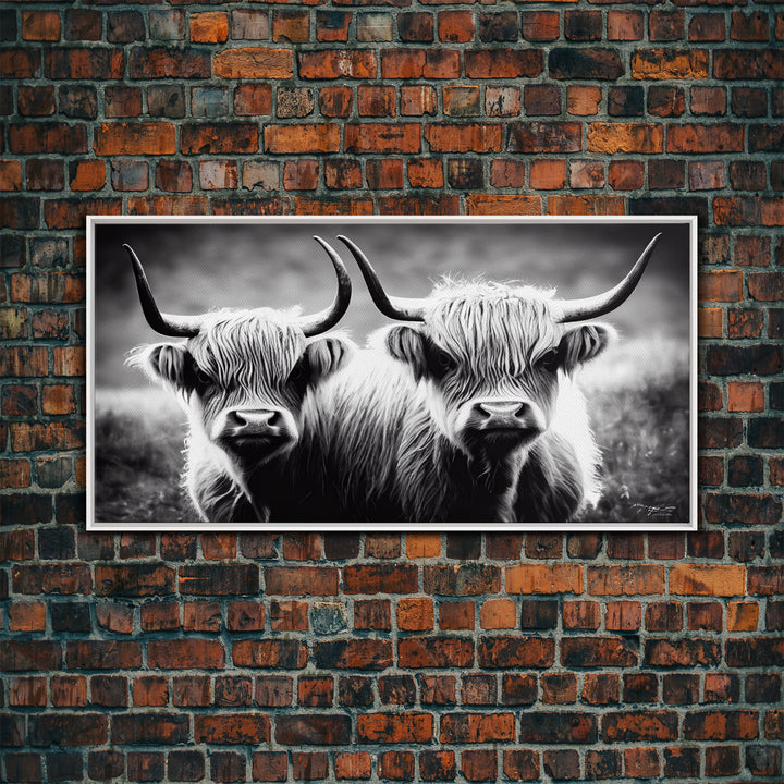 Highland Cow, Highland Cow Print, Canvas, Living Room Wall Art, Farmhouse Decor, Framed Canvas Print