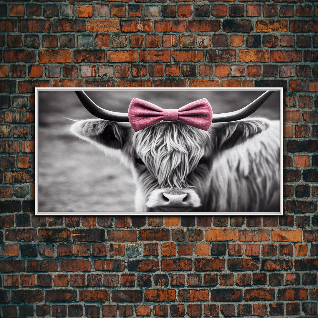 Highland cattle canvas, wall art, Farmhouse decor, Cute Cow Black White print Rustic wall decor Animals painting Scottish cow wall art