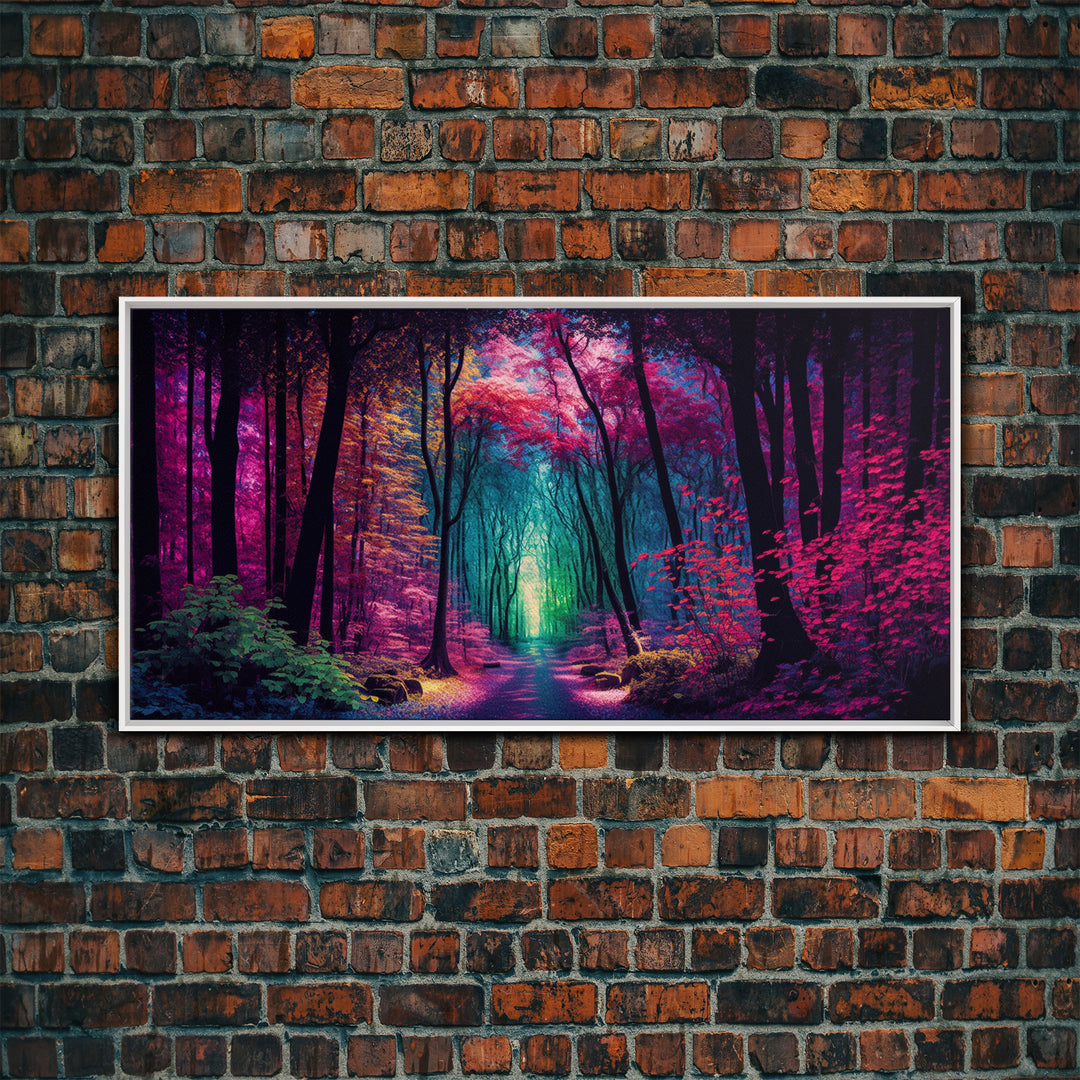 The Secret Grove, Fantasy Art, Pop Art Forest Landscape, Framed Canvas Print, Colorful Forest Painting, Living Room Art