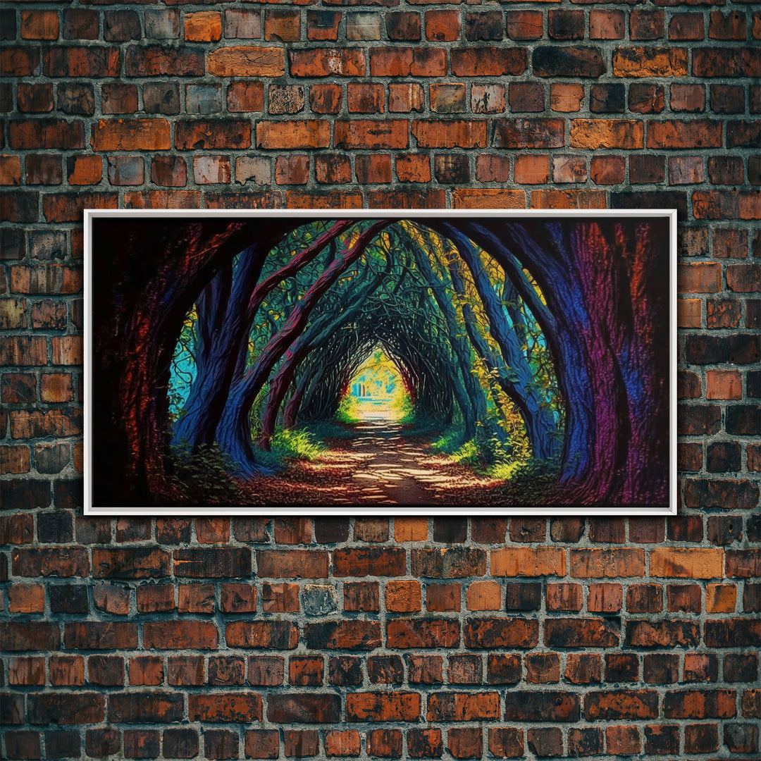 The Path through The Trees, Fantasy Art, Framed Canvas Print, RPG concept Art, Magical glowing forest