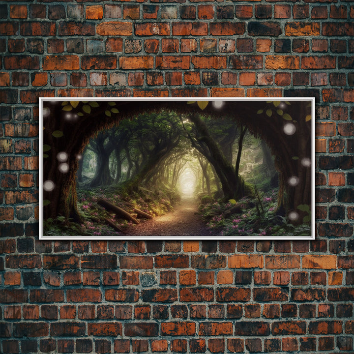 Path Through A Magical Enchanted Fairy Forest, Fantasy Art, Framed Canvas Print, Enchanted Forest Fantasy Art