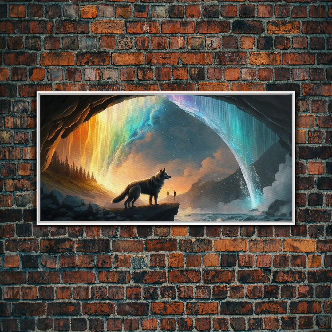 Fenrir, Mythological Wolf, With Bifrost. Norse Mythology Fantasy Art, Framed Canvas Print, Nordic Art