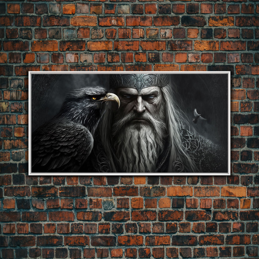 Portrait of Odin King of the Gods, Ruler of Asgard, Framed Canvas Print, Norse Mythology Pop Art, Fantasy Art