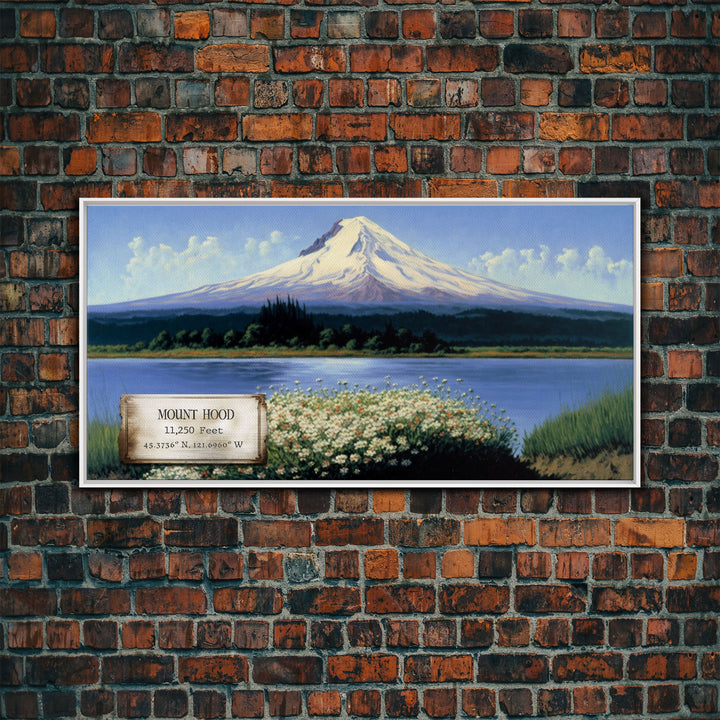 Mount Hood, Oregon Mountains, Travel Poster Wall Art, Framed Canvas Print, American Mountains, Mountain Landscape Painting