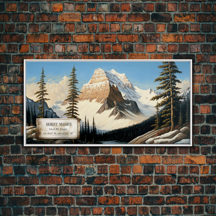 Mount Massive, Rocky Mountains, Travel Poster Wall Art, Framed Canvas Print, American Mountains, Mountain Landscape Painting