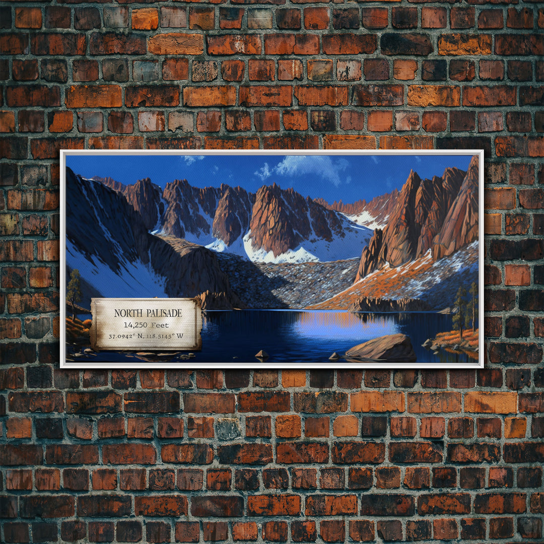 North Palisade, Mountains of California, Travel Poster Wall Art, Framed Canvas Print, American Mountains, Mountain Landscape Painting