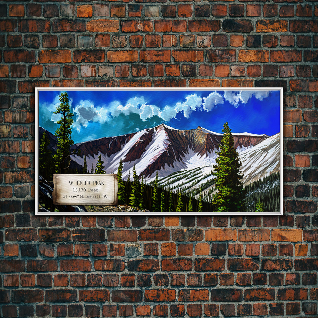 Wheeler Peak, Travel Poster Wall Art, Framed Canvas Print, American Mountains, Mountain Landscape Painting, Mountains of New Mexico