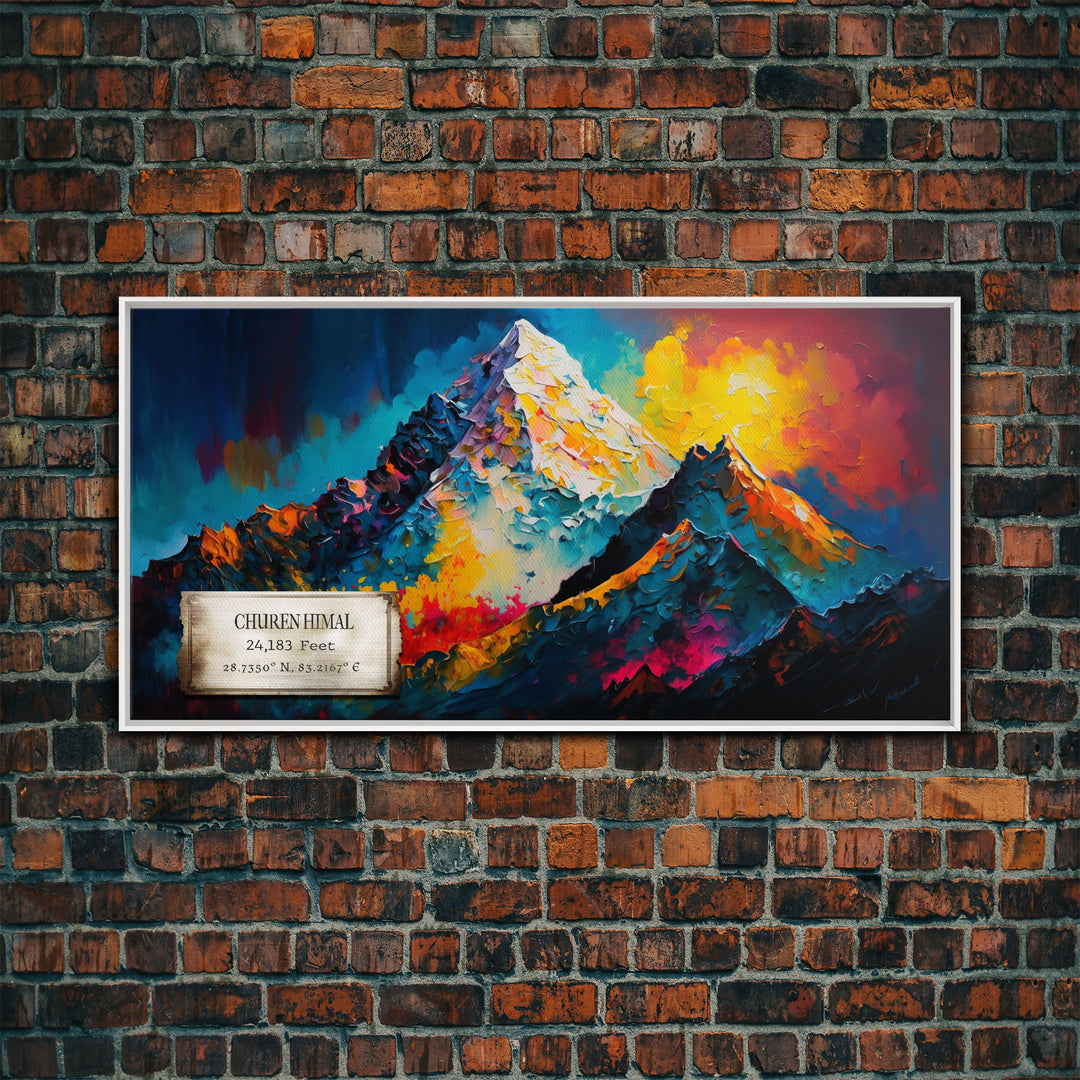 Churen Himal, Travel Poster Wall Art, Framed Canvas Print, Mountain Art, Mountain Landscape Painting