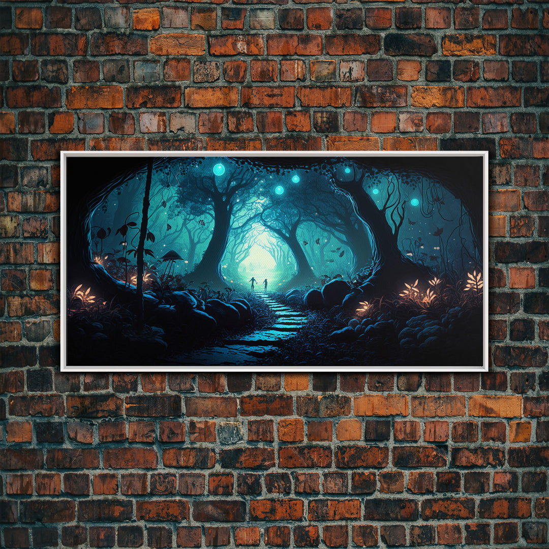 Beautiful Fantasy Art, Framed Canvas Print, Moonlit Forest Floor Fantasy Concept Art