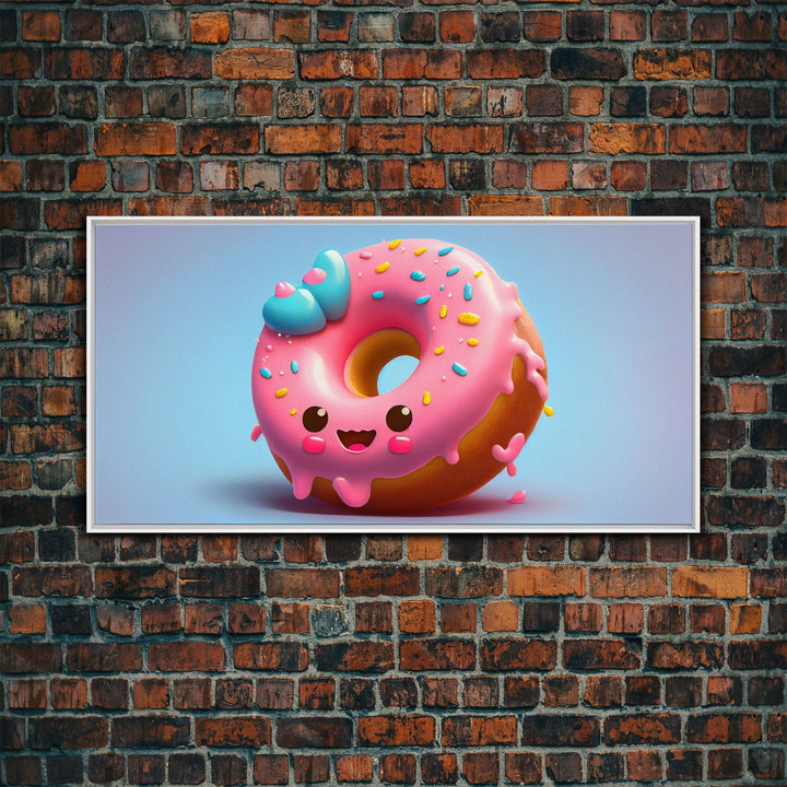 Kawaii Donut Art, Framed Canvas Print, Cute Kawaii Art, Anime Style Wall Art