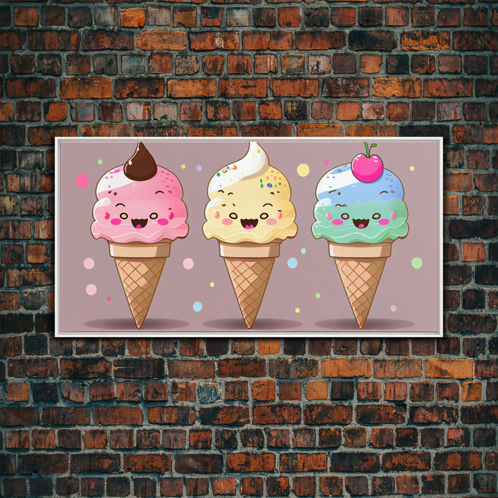 Ice Cream Wall Art, Framed Canvas Print, Cute Kawaii Art, Anime Style Wall Art, Ice Cream Parlor Art, Ice Cream Shop