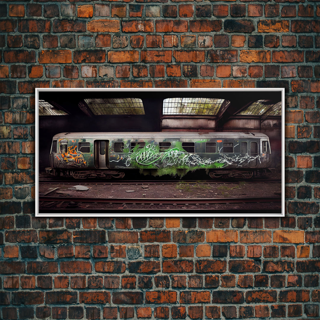 Urban Decay - Graffiti Train Car - Cool Wall Art -Framed Canvas Print - Unique Wall Decor - Framed Art - Subway Car With Graffiti