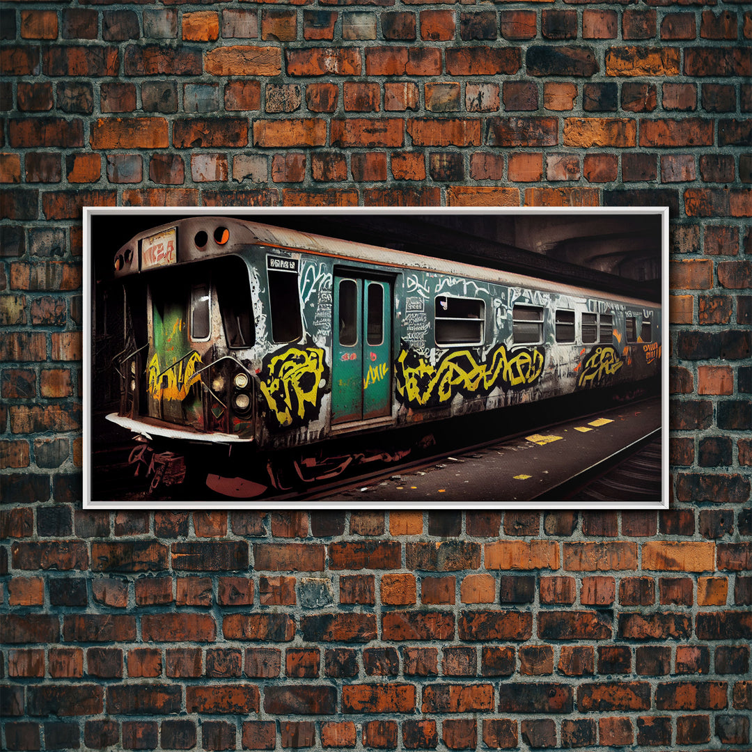 Graffiti Subway Car - Cool Wall Art -Framed Canvas Print - Unique Wall Decor - Framed Art - Train Car With Graffiti