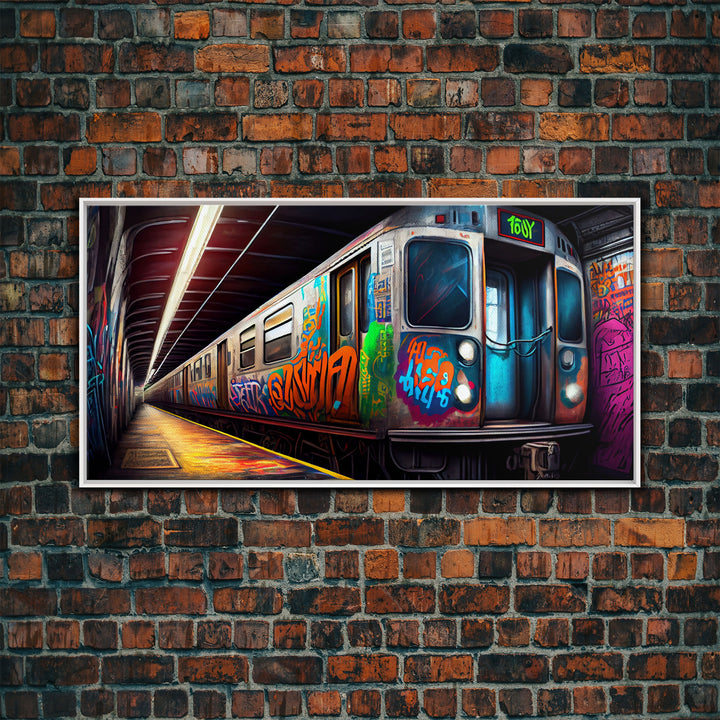 Urban Decay Wall Art - Graffiti Covered Subway Train - 1970s NYC Art - Framed Canvas Print - Original Art - Dystopian Urban Decay