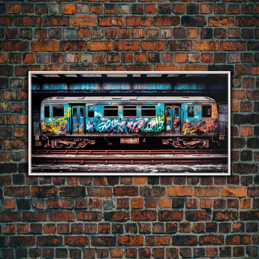 Urban Decay Wall Art - Graffiti Covered Subway Train - 1970s NYC Art - Framed Canvas Print - Original Art - Dystopian Urban Decay