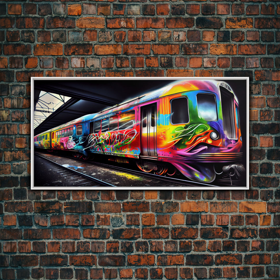 Subway car graffiti art, wall decor, train box car, ready to hang canvas print wall art, rainbow train wall art