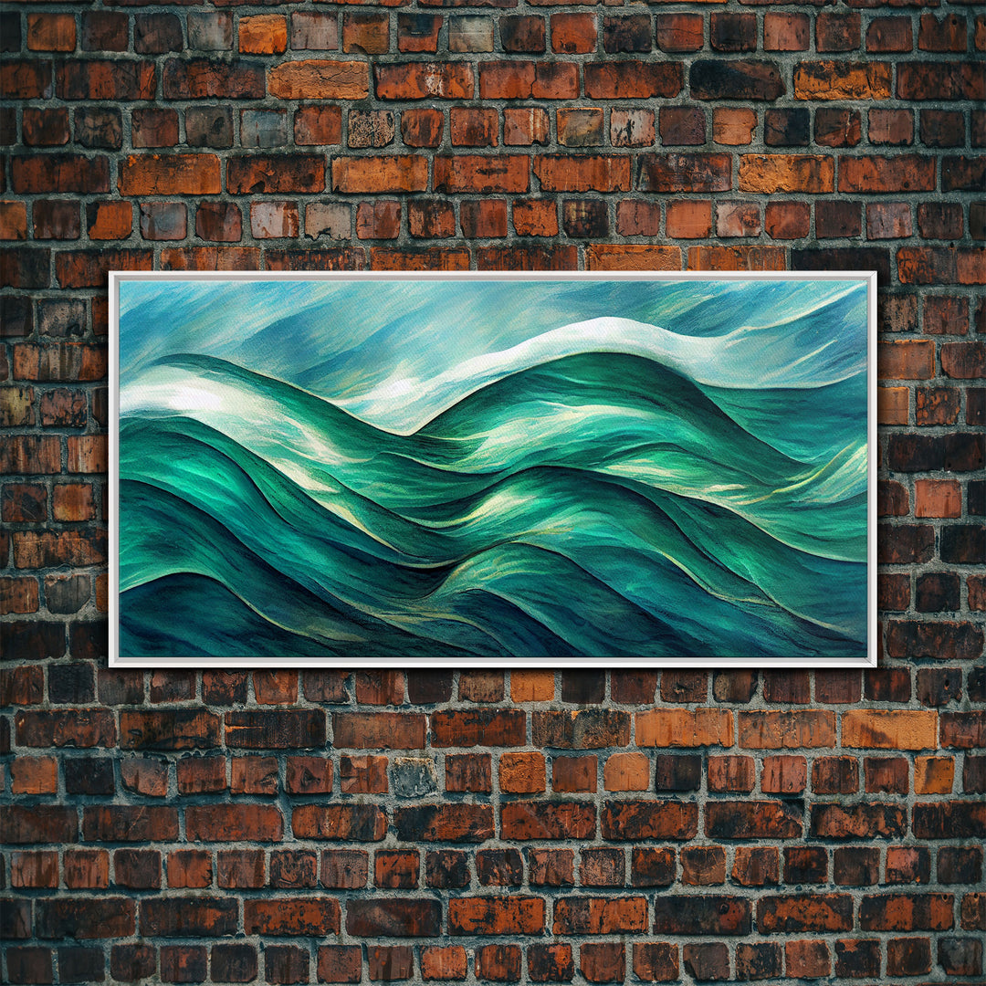 Ocean waves abstract art, canvas print, water color, sea green waves